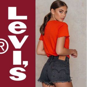 Levi's 501 black high rise distressed short shorts with frayed trim 27